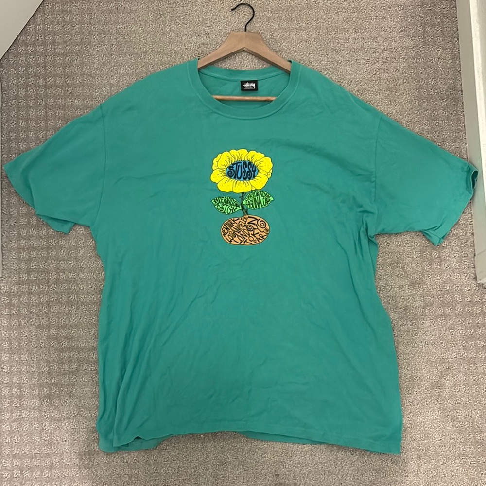 Stussy Teal Tee with Floral Graphic